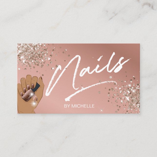 Blush Pink Trendy Glitzer Modern Nail Artist Busi Visitenkarte (Vorderseite)