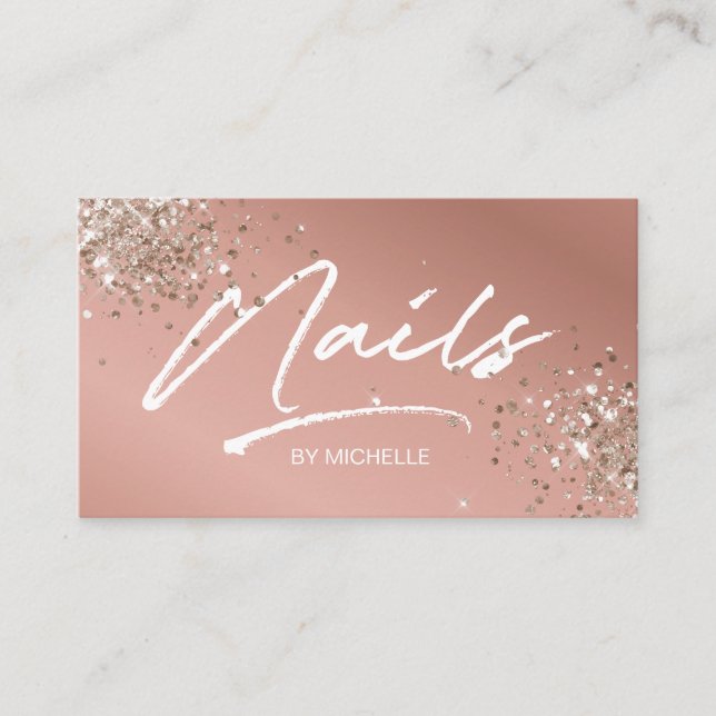 Blush Pink Trendy Glitzer Moderner Nagelkünstler Visitenkarte (Vorderseite)
