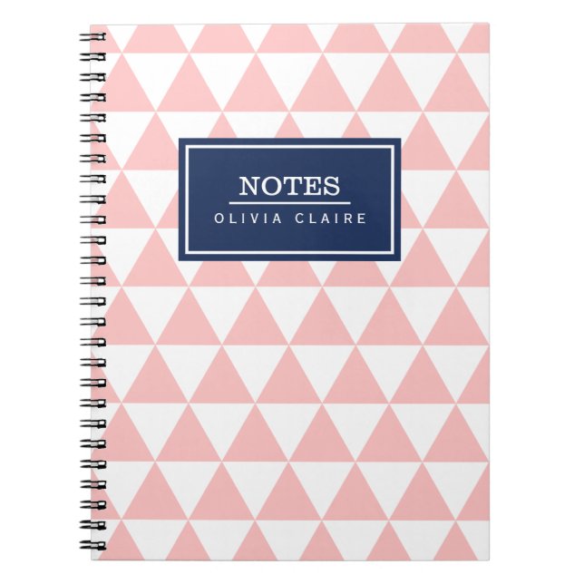 Blush Pink Triangle Muster Navy Name Template Notizblock (Vorderseite)