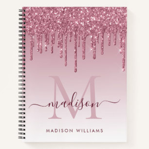 Blush Pink Tropfens Glitzer Sparky Monogram Script Notizbuch