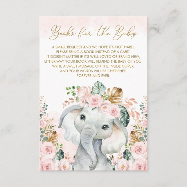 Blush Pink Tropical Floral Elefant Buch Begleitkarte (Vorderseite)