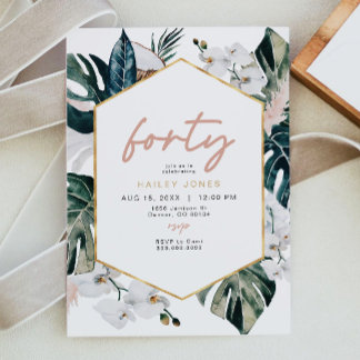 Blush Pink Tropical Palm Pampas 40. Geburtstag Einladung