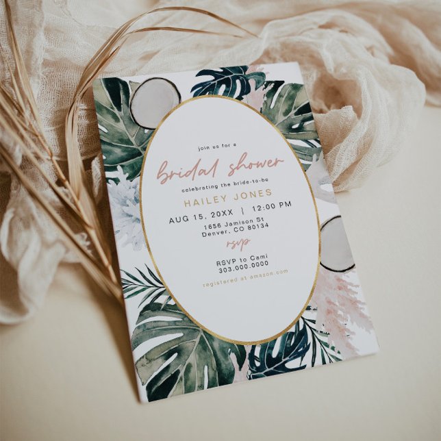 Blush Pink Tropical Palm Pampas Brautparty Invi Einladung (Von Creator hochgeladen)