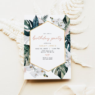 Blush Pink Tropical Palm Pampas Geburtstagsparty Einladung