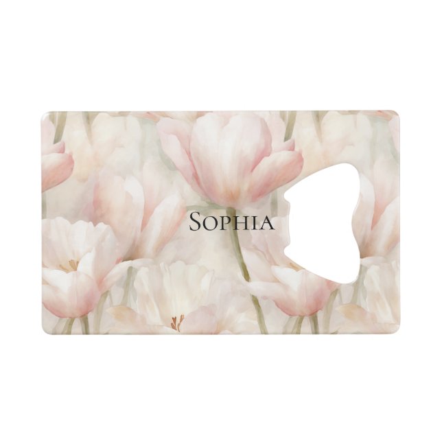 Blush Pink Tulips Brautparty Geldbeutel Flaschenöffner (Vorderseite (Horizontal))