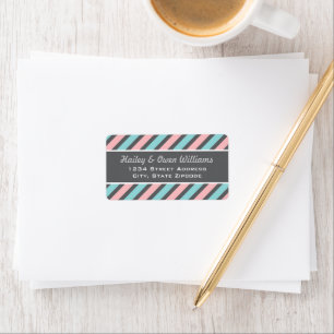 Blush Pink und Aqua Blue Streifen   RÜCKSENDEADRES Adressaufkleber
