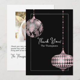 Blush Pink und Black Christmas Baubles Foto Dankeskarte