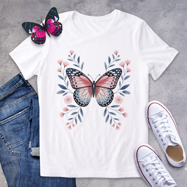 Blush Pink und Blue Butterfly Shirt (Von Creator hochgeladen)