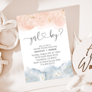 Blush Pink und Blue Watercolor Gender Reveal Einladung