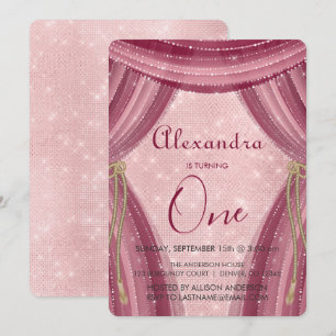 Blush Pink und Burgund Erster Geburtstag Einladung