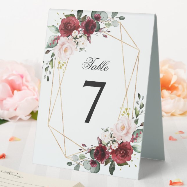 Blush Pink und Burgund Rose Hochzeitsnummer Tischaufsteller (In Situ (Hochzeit))