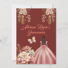 Blush Pink und Crimson Boho Quinceanera Einladung