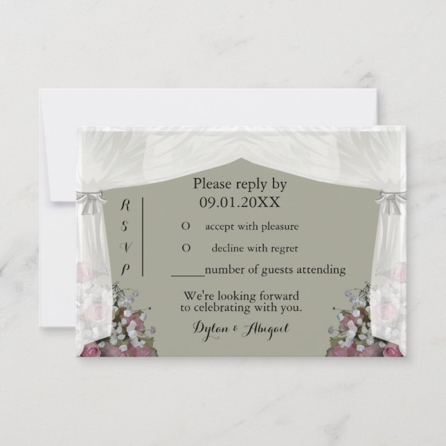 Blush Pink und Dusty Sage Wedding RSVP Einladung (Vorderseite)