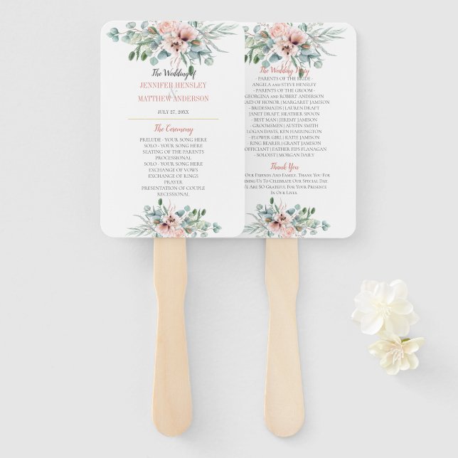 Blush Pink und Elfenbein Poppy Peony Floral Progra Fächer (Vorne und Hinten)