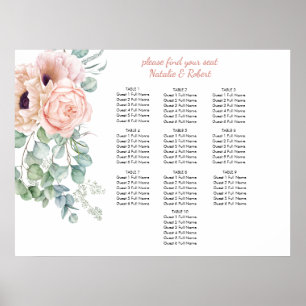 Blush Pink und Elfenbeinpolster-Peonies-Sitzplan Poster