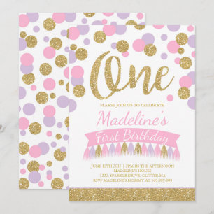 Blush Pink und Gold 1. Geburtstag Einladung
