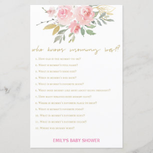 Blush Pink und Gold Baby Duschgame DRUCKT