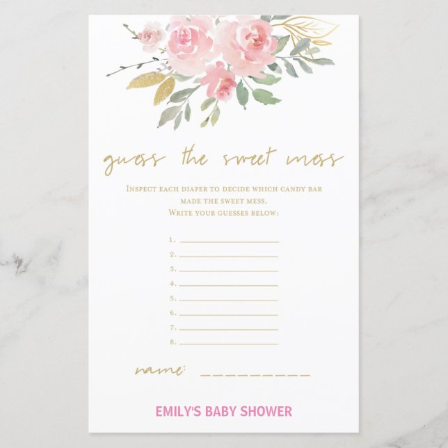 Blush Pink und Gold Baby Duschgame DRUCKT (Vorderseite)
