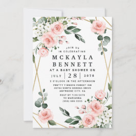 Blush Pink und Gold Blumengrün Babydusche Einladung