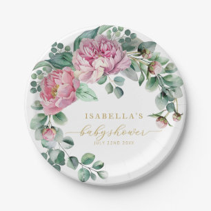 Blush Pink und Gold Blumengrün Babydusche Pappteller