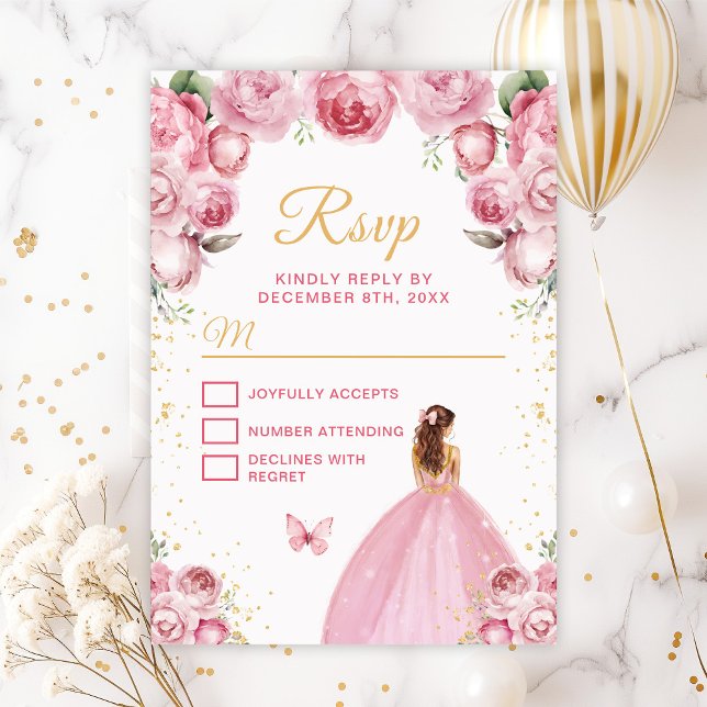 Blush Pink und Gold Brown Haarprinzess RSVP Karte (Von Creator hochgeladen)