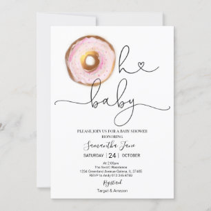 Blush Pink und Gold Donut Oh Baby Babydusche Einladung