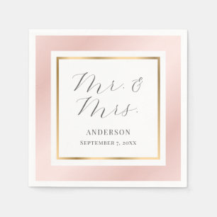 Blush Pink und Gold Elegante Moderne Skripthochzei Serviette