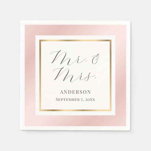 Blush Pink und Gold Elegante Moderne Skripthochzei Serviette (Vorderseite)