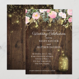 Blush Pink und Gold Fireflies Mason Jars Hochzeit Einladung