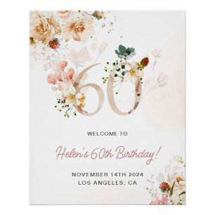 Blush Pink und Gold Floral 60. Geburtstag Willkomm Poster