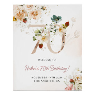 Blush Pink und Gold Floral 70. Geburtstag Willkomm Poster