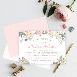 Blush Pink und Gold Floral Boho Girl Baby Dusche Einladung