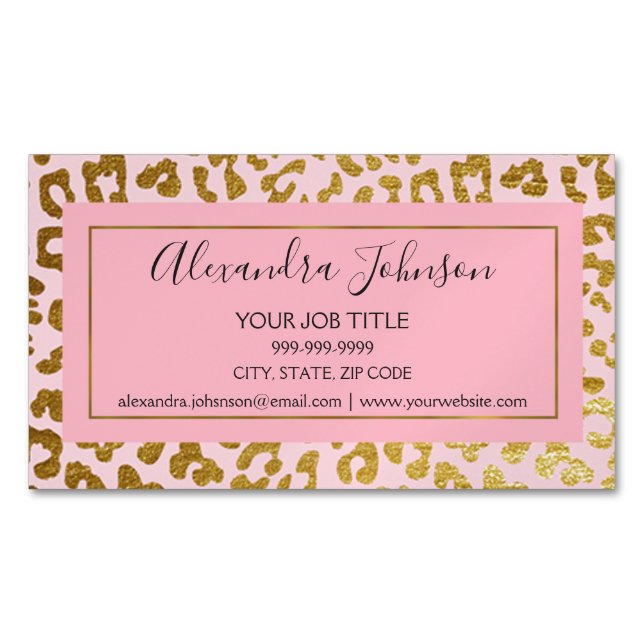 Blush Pink und Gold Foil Leopard Tierwerbung Magnetische Visitenkarte (Vorderseite)