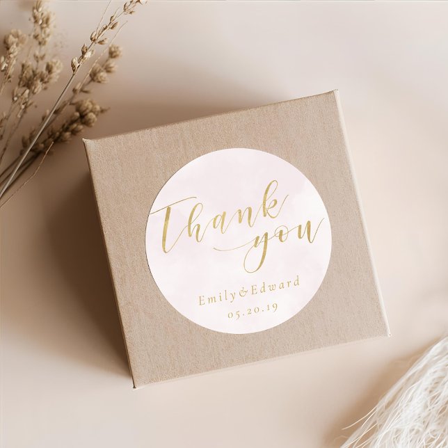 Blush Pink und Gold Gastgeschenk Hochzeit Vielen D Runder Aufkleber (Von Creator hochgeladen)