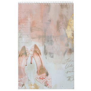 Blush Pink und Gold High Heel Mode Art Kalender