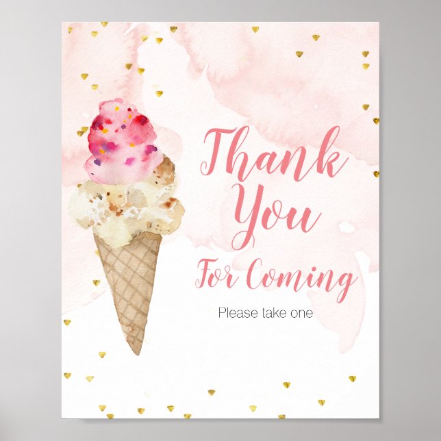 Blush Pink und Gold Ice Creme Vielen Dank für Ihr  Poster (Vorne)