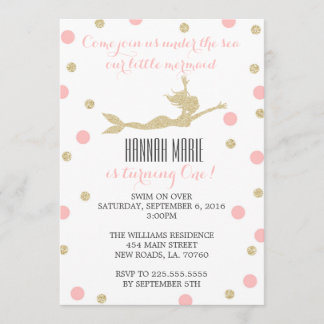 Blush Pink und Gold Mermaid Geburtstagsparty Einladung
