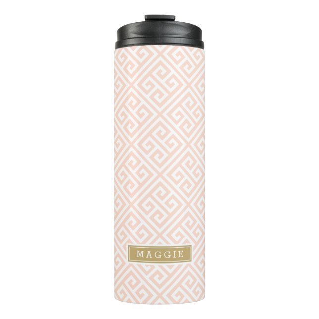 Blush Pink und Gold Monogram Thermosbecher (Vorderseite)