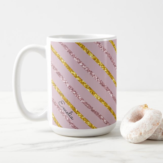 Blush Pink und Gold - personalisierte Umarmung Kaffeetasse (Mit Donut)