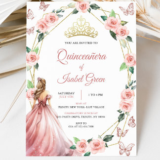 Blush Pink und Gold Quinceñera Einladung