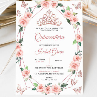 Blush Pink und Gold Quinceñera Einladung