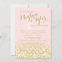 Blush Pink und Gold Sparkle Lights Hochzeit Einladung