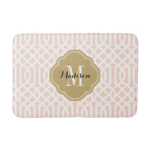 Blush Pink und Gold Trellis Monogram Badematte