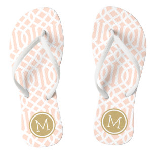 Blush Pink und Gold Trellis Monogram Flip Flops