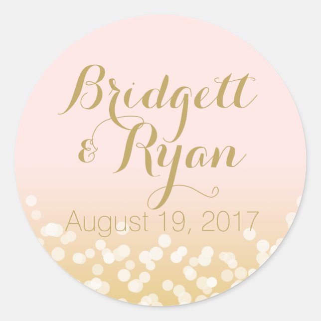 Blush Pink und Gold Twinkle Lights Runder Aufkleber (Vorderseite)