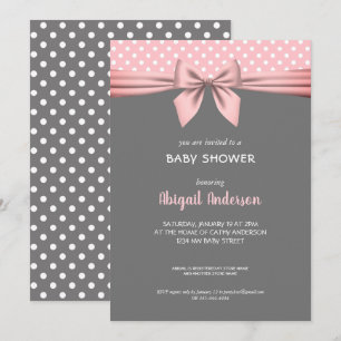 Blush Pink und Gray Polka Dot Bow Baby Dusche Einladung