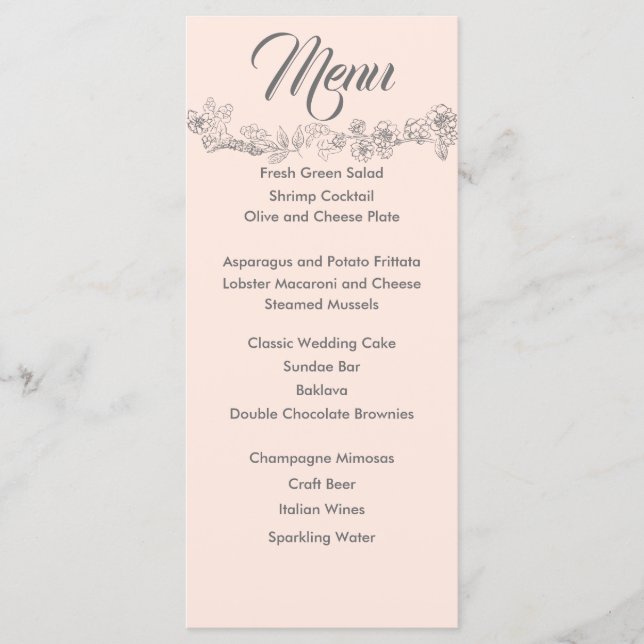 Blush Pink und Gray Wedding Menükarte (Vorderseite)