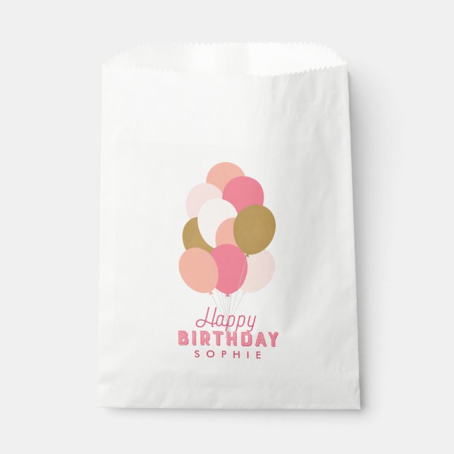 Blush Pink und Imitate Gold Balloons Happy Birthda Geschenktütchen (Vorderseite)