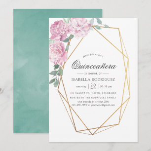 Blush Pink und Mint Geometric Floral Quinceañera Einladung