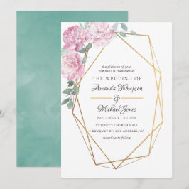 Blush Pink und Mint Geometric Floral Wedding Einladung